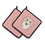 Caroline'S Treasures Checkerboard Pink Longhair Creme Dachshund Pair Of Pot Holders Bb1212Pthd, 7.5Hx7.5W, Multicolor