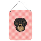 Caroline'S Treasures Checkerboard Pink Longhair Black And Tan Dachshund Wall Or Door Hanging Prints, 16 X 12