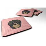 Caroline'S Treasures Bb1213Fc Checkerboard Pink Longhair Black And Tan Dachshund Foam Coaster (Set Of 4), 3.5 H X 3.5