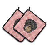 Caroline'S Treasures Checkerboard Pink Longhair Black & Tan Dachshund Pair Of Pot Holders Bb1213Pthd, 7.5Hx7.5W, Multicolor