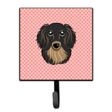 Caroline'S Treasures Bb1213Sh4 Checkerboard Pink Longhair Black And Tan Dachshund Leash Or Key Holder, Small, Multicolor