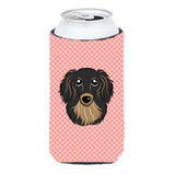 Checkerboard Pink Longhair Black And Tan Dachshund Tall Boy Beverage Insulator Hugger