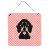 Caroline'S Treasures Checkerboard Pink Smooth Black And Tan Dachshund Wall Or Door Hanging Prints, 6 X 6