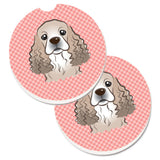 Caroline'S Treasures Checkerboard Pink Cocker Spaniel Set Of 2 Cup Holder Car Coasters Bb1216Carc, 2.56, Multicolor