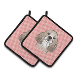 Caroline'S Treasures Checkerboard Pink Cocker Spaniel Pair Of Pot Holders Bb1216Pthd, 7.5Hx7.5W, Multicolor