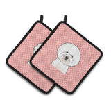 Caroline'S Treasures Checkerboard Pink Bichon Frise Pair Of Pot Holders Bb1217Pthd, 7.5Hx7.5W, Multicolor
