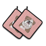 Caroline'S Treasures Checkerboard Pink English Bulldog Pair Of Pot Holders Bb1219Pthd, 7.5Hx7.5W, Multicolor