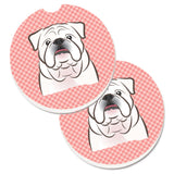 Caroline'S Treasures Checkerboard Pink White English Bulldog Set Of 2 Cup Holder Car Coasters Bb1220Carc, 2.56, Multicolor
