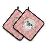 Caroline'S Treasures Checkerboard Pink Pekingese Pair Of Pot Holders Bb1221Pthd, 7.5Hx7.5W, Multicolor