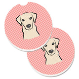 Caroline'S Treasures Checkerboard Pink Yellow Labrador Set Of 2 Cup Holder Car Coasters Bb1222Carc, 2.56, Multicolor