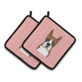 Caroline'S Treasures Checkerboard Pink Boxer Pair Of Pot Holders Bb1223Pthd, 7.5Hx7.5W, Multicolor