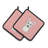 Caroline'S Treasures Checkerboard Pink Westie Pair Of Pot Holders Bb1226Pthd, 7.5Hx7.5W, Multicolor