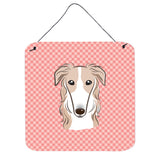 Caroline'S Treasures Checkerboard Pink Borzoi Aluminum Metal Wall Or Door Hanging Prints, 6 X 6