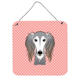Caroline'S Treasures Checkerboard Pink Saluki Aluminum Metal Wall Or Door Hanging Prints, 6 X 6