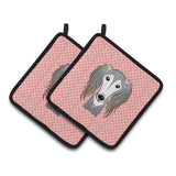 Caroline'S Treasures Checkerboard Pink Saluki Pair Of Pot Holders Bb1229Pthd, 7.5Hx7.5W, Multicolor