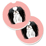 Caroline'S Treasures Checkerboard Pink Japanese Chin Set Of 2 Cup Holder Car Coasters Bb1230Carc, 2.56, Multicolor
