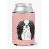Checkerboard Pink Japanese Chin Can Or Bottle Hugger Bb1230Cc