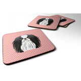 Caroline'S Treasures Bb1230Fc Checkerboard Pink Japanese Chin Foam Coaster (Set Of 4), 3.5 H X 3.5 W, Multicolor