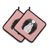 Caroline'S Treasures Checkerboard Pink Japanese Chin Pair Of Pot Holders Bb1230Pthd, 7.5Hx7.5W, Multicolor