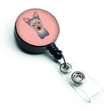 Caroline'S Treasures Checkerboard Pink Yorkie Puppy Retractable Badge Reel, Multicolor (Bb1232Br)