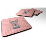 Caroline'S Treasures Bb1232Fc Checkerboard Pink Yorkie Puppy Foam Coaster (Set Of 4), 3.5 H X 3.5 W, Multicolor