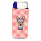 Checkerboard Pink Yorkie Puppy Ultra Beverage Insulators For Slim Cans Bb1232Muk