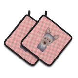 Caroline'S Treasures Checkerboard Pink Yorkie Puppy Pair Of Pot Holders Bb1232Pthd, 7.5Hx7.5W, Multicolor
