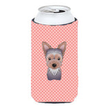 Checkerboard Pink Yorkie Puppy Tall Boy Beverage Insulator Hugger Bb1232Tbc