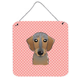 Caroline'S Treasures Checkerboard Pink Wirehaired Dachshund Wall Or Door Hanging Prints, 6 X 6