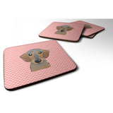 Caroline'S Treasures Bb1233Fc Checkerboard Pink Wirehaired Dachshund Foam Coaster (Set Of 4), 3.5 H X 3.5 W, Multicolo