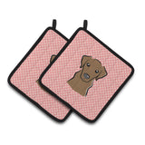 Caroline'S Treasures Checkerboard Pink Chocolate Labrador Pair Of Pot Holders Bb1234Pthd, 7.5Hx7.5W, Multicolor