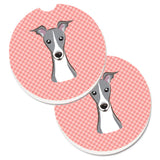 Caroline'S Treasures Checkerboard Pink Italian Greyhound Set Of 2 Cup Holder Car Coasters Bb1236Carc, 2.56, Multicolor