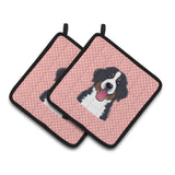 Caroline'S Treasures Checkerboard Pink Bernese Mountain Dog Pair Of Pot Holders Bb1237Pthd, 7.5Hx7.5W, Multicolor