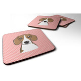 Caroline'S Treasures Bb1239Fc Checkerboard Pink Beagle Foam Coaster (Set Of 4), 3.5 H X 3.5 W, Multicolor