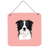 Caroline'S Treasures Checkerboard Pink Border Collie Wall Or Door Hanging Prints, 6 X 6