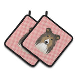 Caroline'S Treasures Checkerboard Pink Sheltie Pair Of Pot Holders Bb1242Pthd, 7.5Hx7.5W, Multicolor