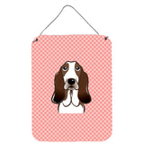 Caroline'S Treasures Checkerboard Pink Basset Hound Wall Or Door Hanging Prints, 16 X 12