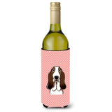 Checkerboard Pink Basset Hound Wine Bottle Beverage Insulator Hugger Bb1243Literk