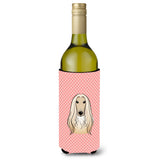 Checkerboard Pink Afghan Hound Wine Bottle Beverage Insulator Hugger Bb1244Literk