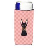 Checkerboard Pink Doberman Ultra Beverage Insulators For Slim Cans Bb1245Muk
