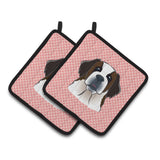 Caroline'S Treasures Checkerboard Pink Saint Bernard Pair Of Pot Holders Bb1246Pthd, 7.5Hx7.5W, Multicolor