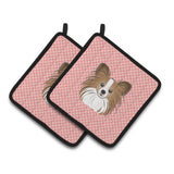 Caroline'S Treasures Checkerboard Pink Papillon Pair Of Pot Holders Bb1248Pthd, 7.5Hx7.5W, Multicolor