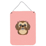 Caroline'S Treasures Checkerboard Pink Chocolate Brown Shih Tzu Wall Or Door Hanging Prints, 16 X 12