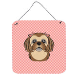 Caroline'S Treasures Checkerboard Pink Chocolate Brown Shih Tzu Wall Or Door Hanging Prints, 6 X 6
