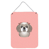 Caroline'S Treasures Checkerboard Pink Gray Silver Shih Tzu Wall Or Door Hanging Prints, 16 X 12