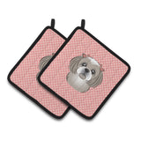 Caroline'S Treasures Checkerboard Pink Gray Silver Shih Tzu Pair Of Pot Holders Bb1250Pthd, 7.5Hx7.5W, Multicolor