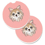 Caroline'S Treasures Checkerboard Pink Chihuahua Set Of 2 Cup Holder Car Coasters Bb1251Carc, 2.56, Multicolor