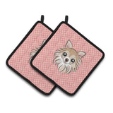 Caroline'S Treasures Checkerboard Pink Chihuahua Pair Of Pot Holders Bb1251Pthd, 7.5Hx7.5W, Multicolor