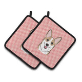 Caroline'S Treasures Checkerboard Pink Corgi Pair Of Pot Holders Bb1253Pthd, 7.5Hx7.5W, Multicolor
