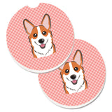 Caroline'S Treasures Checkerboard Pink Corgi Set Of 2 Cup Holder Car Coasters Bb1254Carc, 2.56, Multicolor